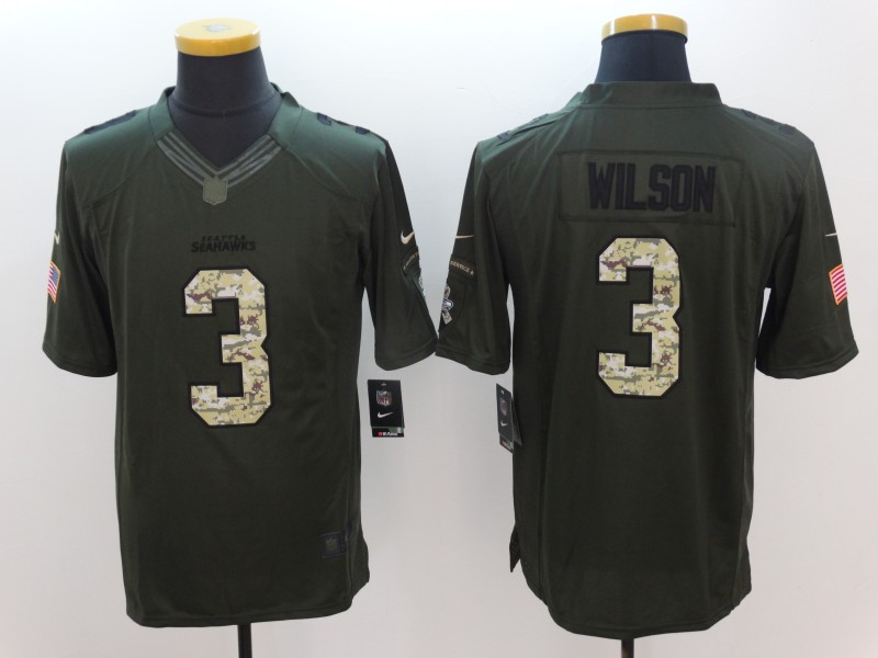 Men's Seattle Seahawks Russell Wilson #3 Army Green Jersey